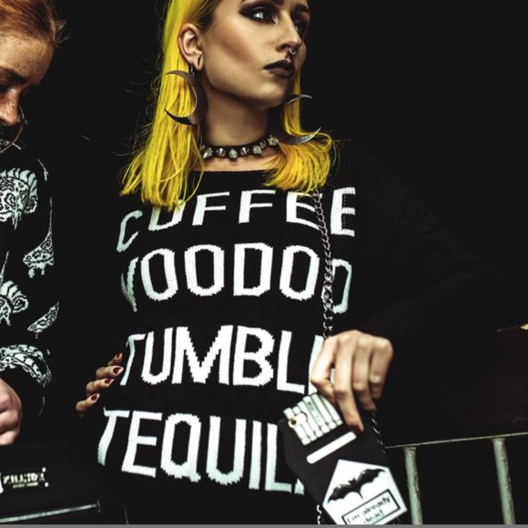 Killstar Sweaters - Killstar Coffee Voodoo Tumblr Tequila knit sweater